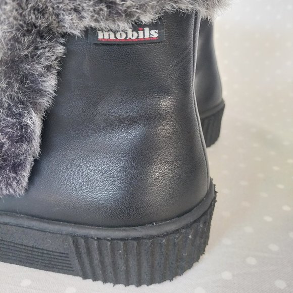 Mobils Elfia Black Smooth Leather Ankle Boots w/Faux Fur Trim Detail & Side Zip - Picture 6 of 11